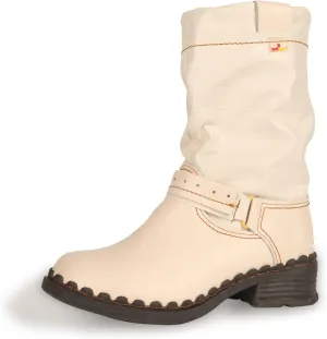 TMA EYES Buckle-Accent Leather Faux Fur Women Boots