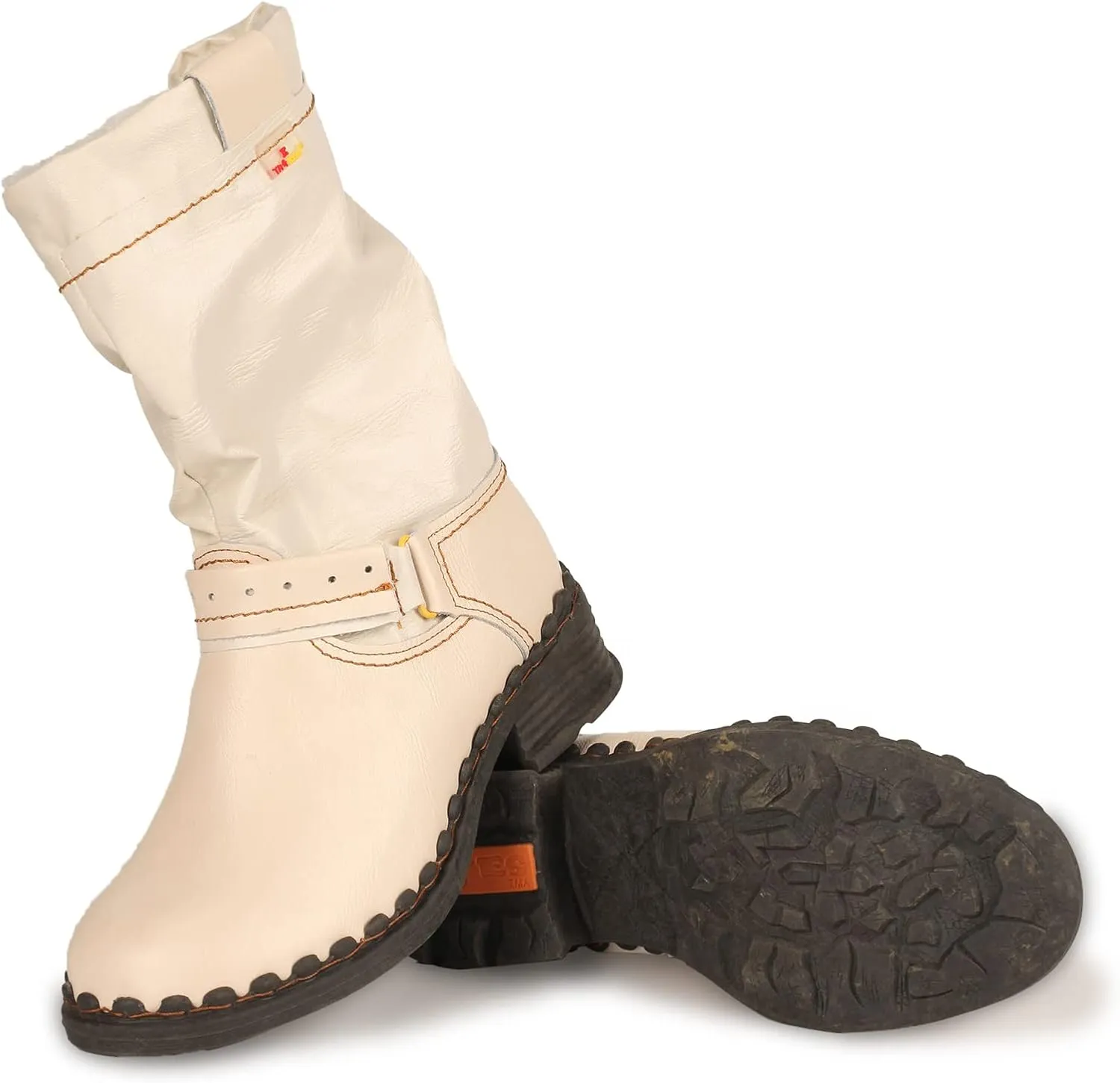 TMA EYES Buckle-Accent Leather Faux Fur Women Boots