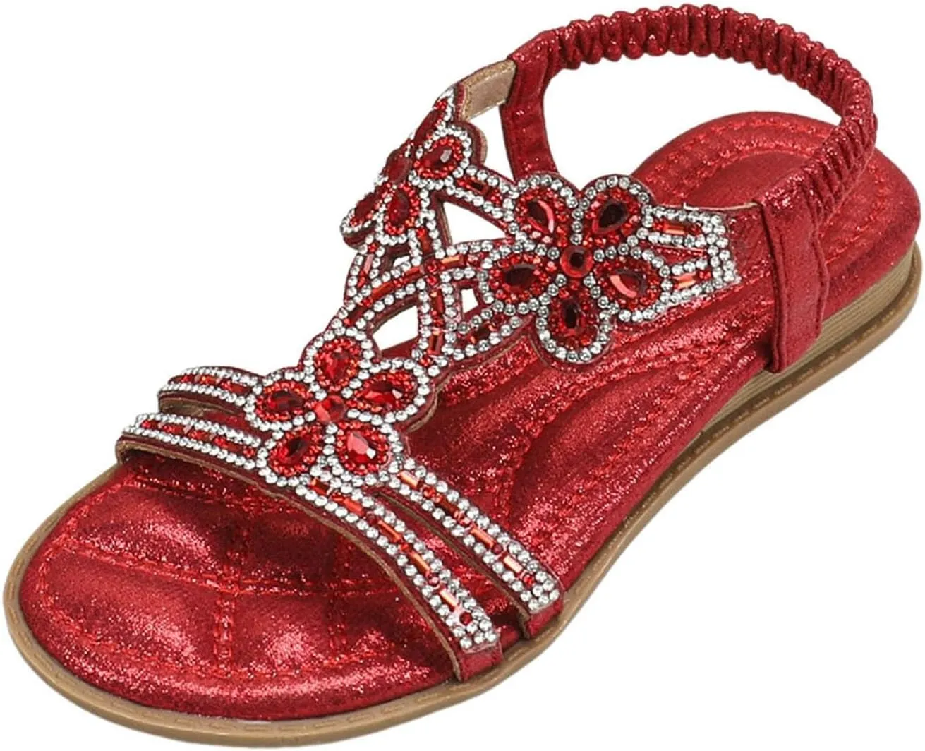 Toddler Girls Glitter Rhinestone Sandals T-Strap Open Toe Kids Sparkly Flat Shoes Soft Beach Summer Outdoor