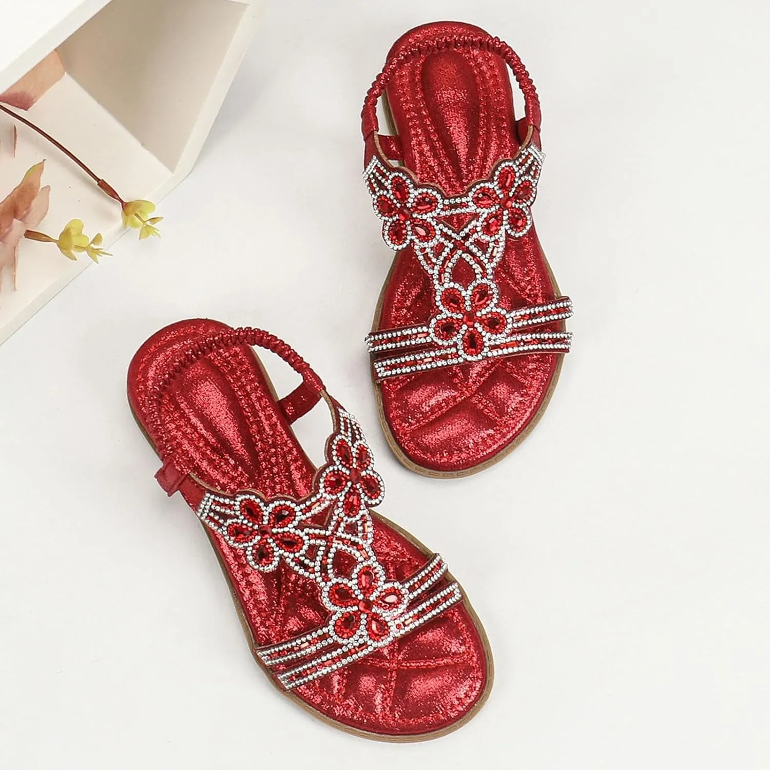 Toddler Girls Glitter Rhinestone Sandals T-Strap Open Toe Kids Sparkly Flat Shoes Soft Beach Summer Outdoor