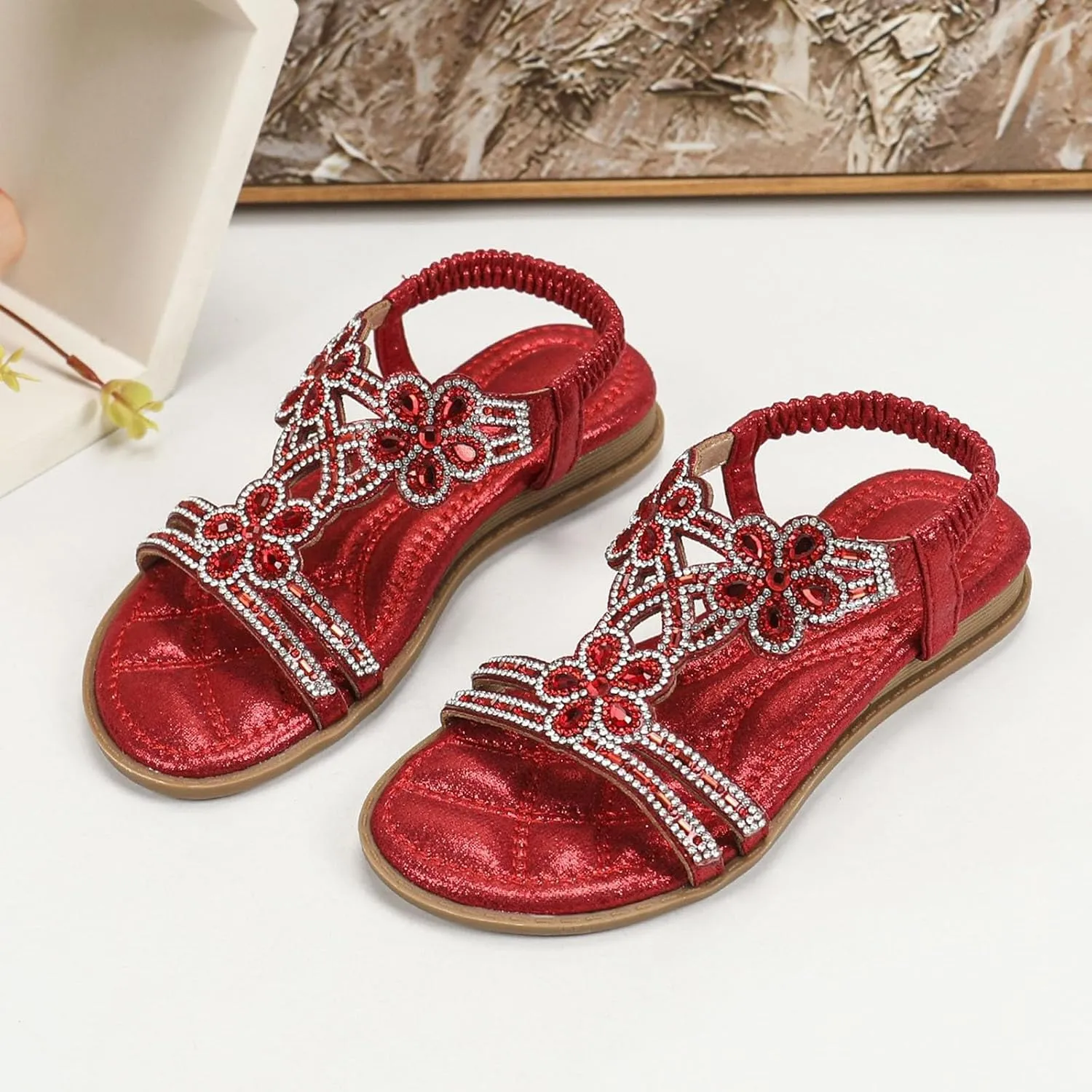 Toddler Girls Glitter Rhinestone Sandals T-Strap Open Toe Kids Sparkly Flat Shoes Soft Beach Summer Outdoor