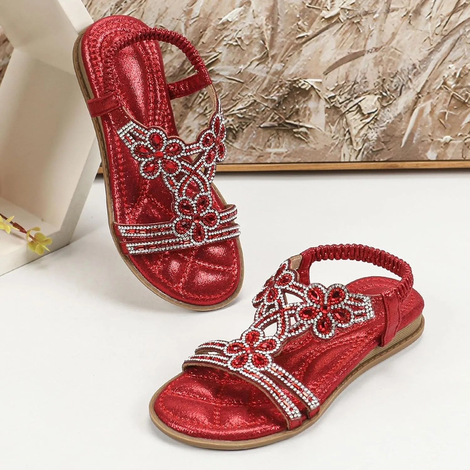 Toddler Girls Glitter Rhinestone Sandals T-Strap Open Toe Kids Sparkly Flat Shoes Soft Beach Summer Outdoor