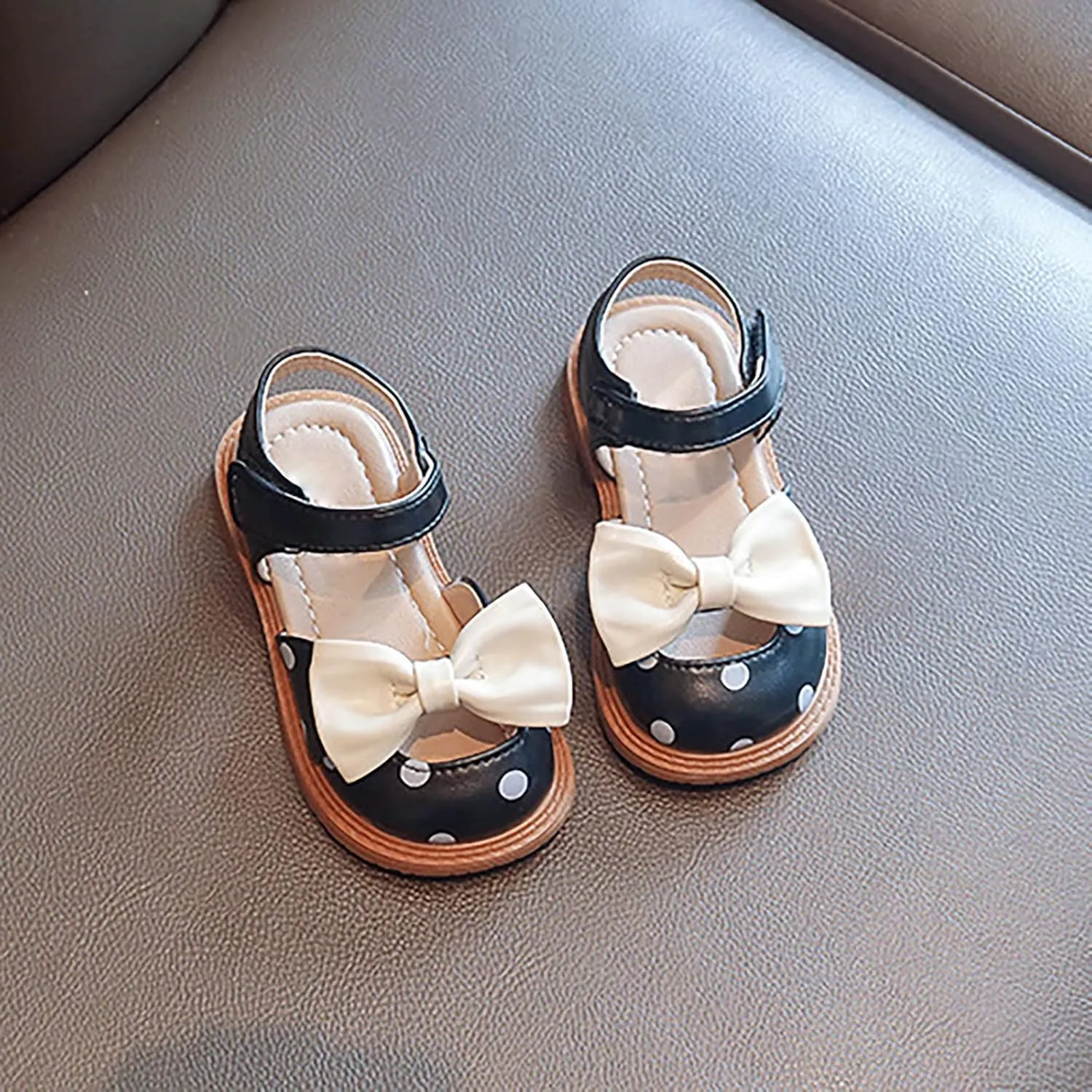 Toddler Girls Sandals Polka Dot Decorated Closed Toe Open Toe Heel Sandals Bow Princess Shoes Beach Girls Sandals