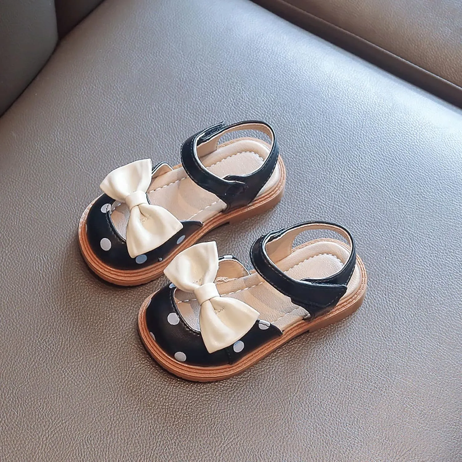 Toddler Girls Sandals Polka Dot Decorated Closed Toe Open Toe Heel Sandals Bow Princess Shoes Beach Girls Sandals