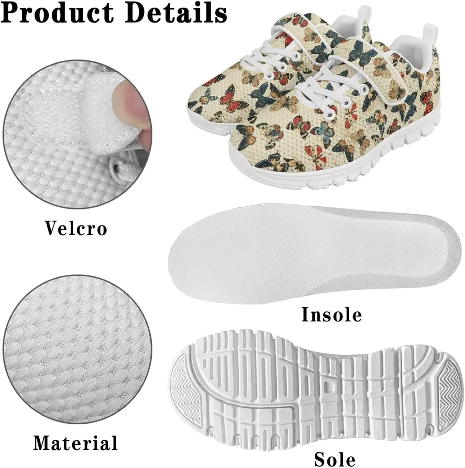 Toddler Running Tennis School Sneakers with White Sole, Regular Heel Slip On Sneaker Adorable Breathable Footwear