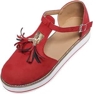 Trendy Platform Sandals with Tassels Casual Closed-Toes Ankle Strap Sandal Walking Shoes Comfortable Summer Look