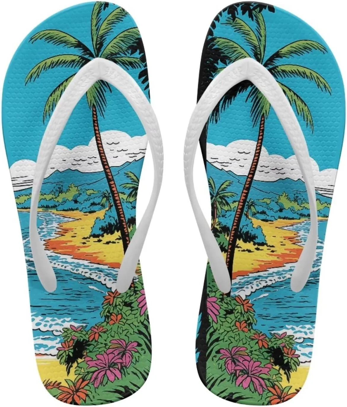 Tropical Plants Sandals Women Slim Shower Shoes Summer Beach Comfy Thong Cushion Flip Flops for Women