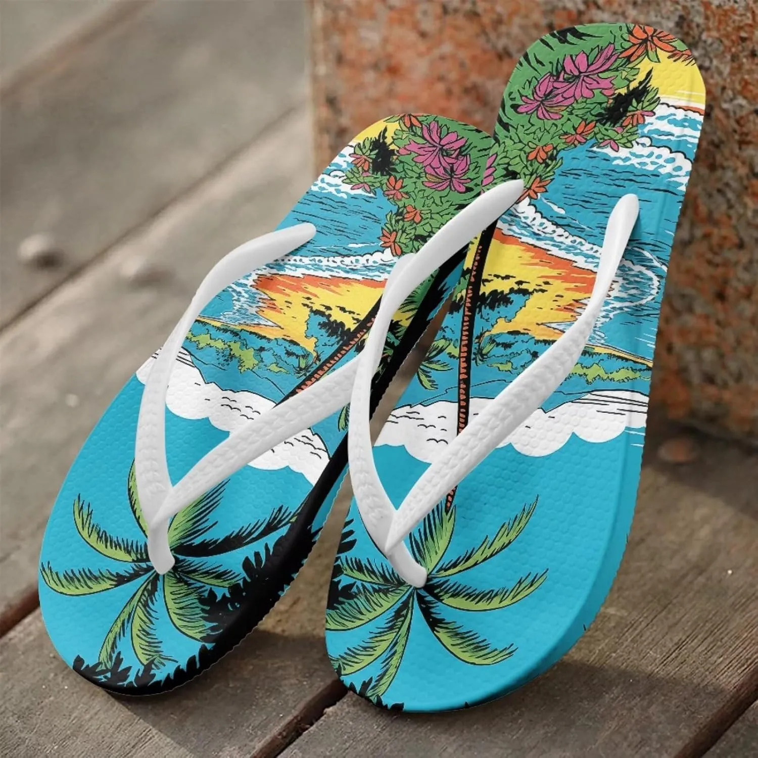 Tropical Plants Sandals Women Slim Shower Shoes Summer Beach Comfy Thong Cushion Flip Flops for Women
