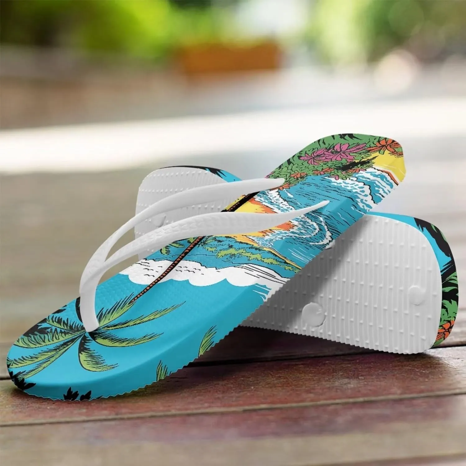 Tropical Plants Sandals Women Slim Shower Shoes Summer Beach Comfy Thong Cushion Flip Flops for Women