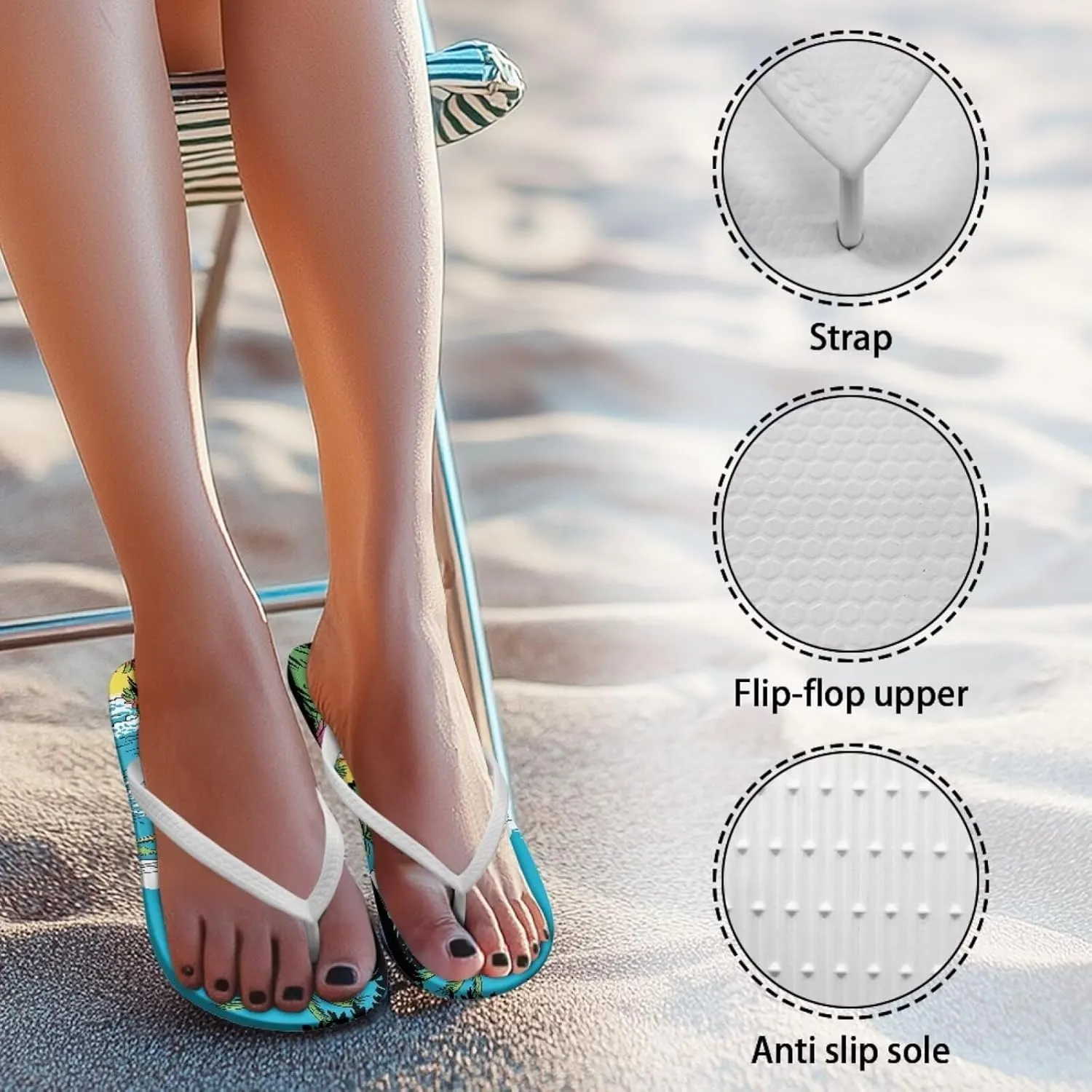 Tropical Plants Sandals Women Slim Shower Shoes Summer Beach Comfy Thong Cushion Flip Flops for Women