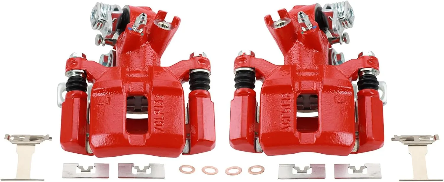 TRQ Rear Performance Brake Caliper Set Red Compatible with 1994-2001 Acura Integra 1992-2000 Honda Civic 1993-1997 Civic del Sol