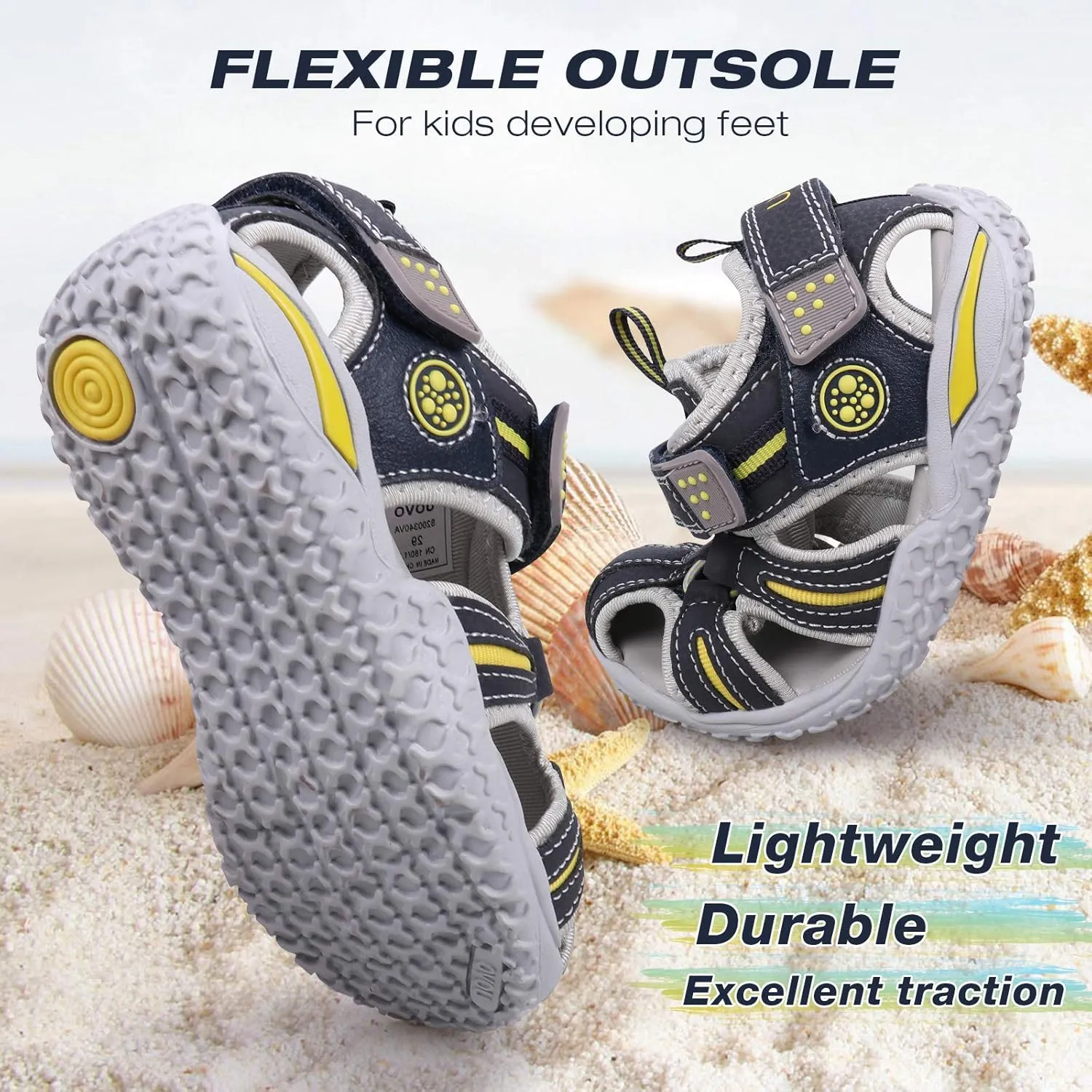UOVO Boys Girls Sandals Summer Shoes Closed Toe Lightweight Outdoor Athletic Sports (Toddler/Little Kid/Big Kid)