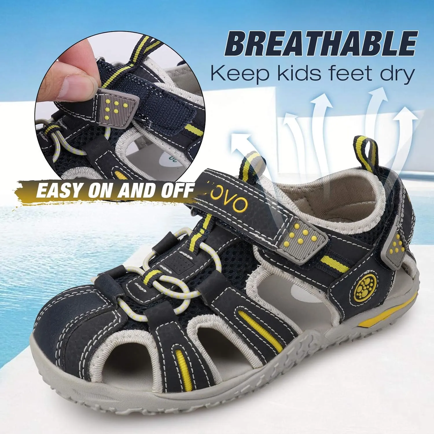 UOVO Boys Girls Sandals Summer Shoes Closed Toe Lightweight Outdoor Athletic Sports (Toddler/Little Kid/Big Kid)