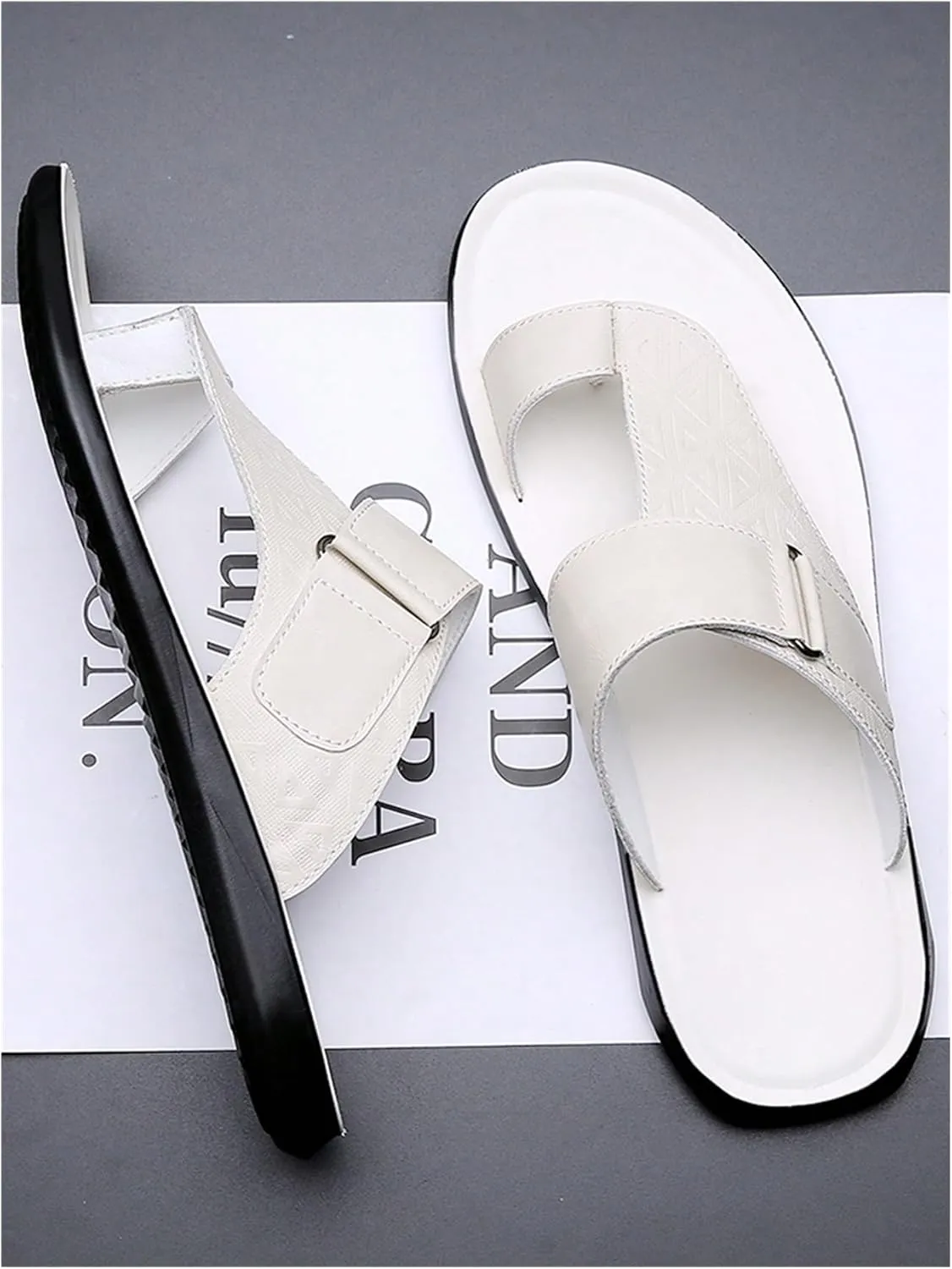 Verdusa Men's PU Leather Thong Sandals Open Toe Slip on Slippers