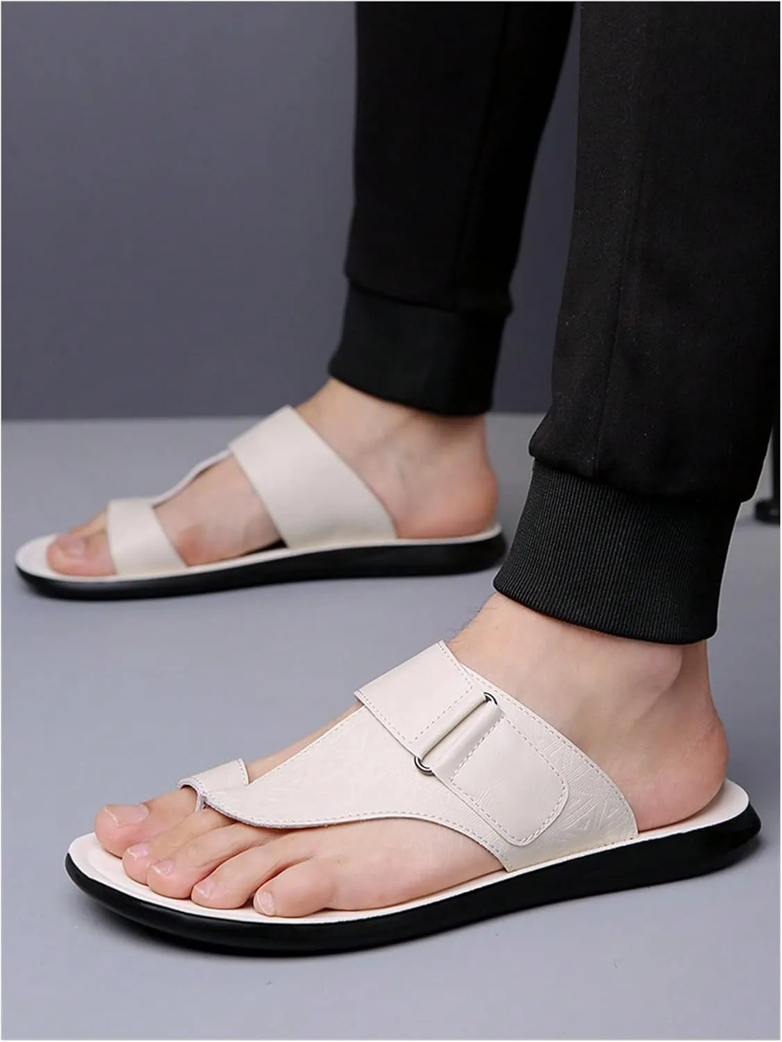 Verdusa Men's PU Leather Thong Sandals Open Toe Slip on Slippers