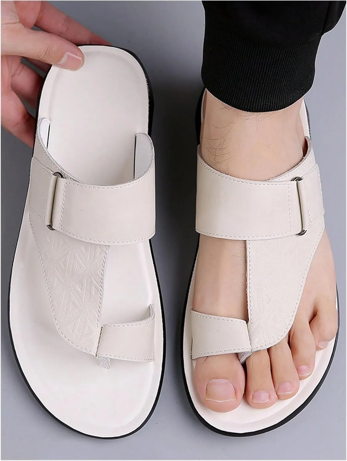 Verdusa Men's PU Leather Thong Sandals Open Toe Slip on Slippers
