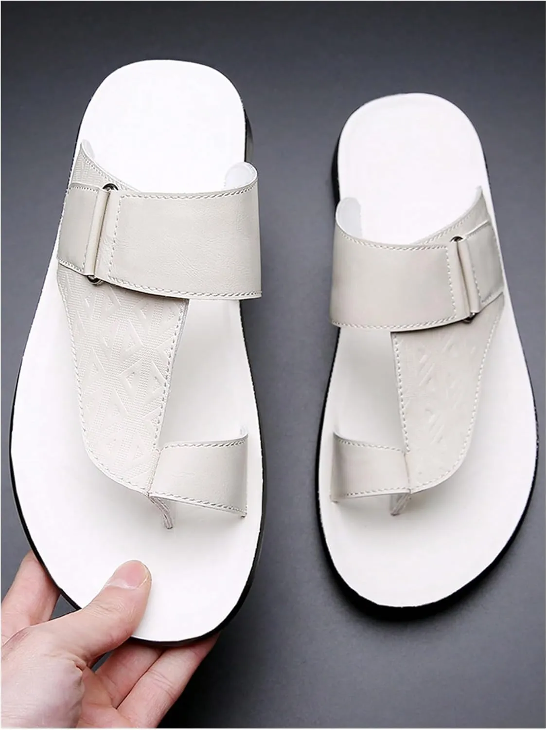 Verdusa Men's PU Leather Thong Sandals Open Toe Slip on Slippers