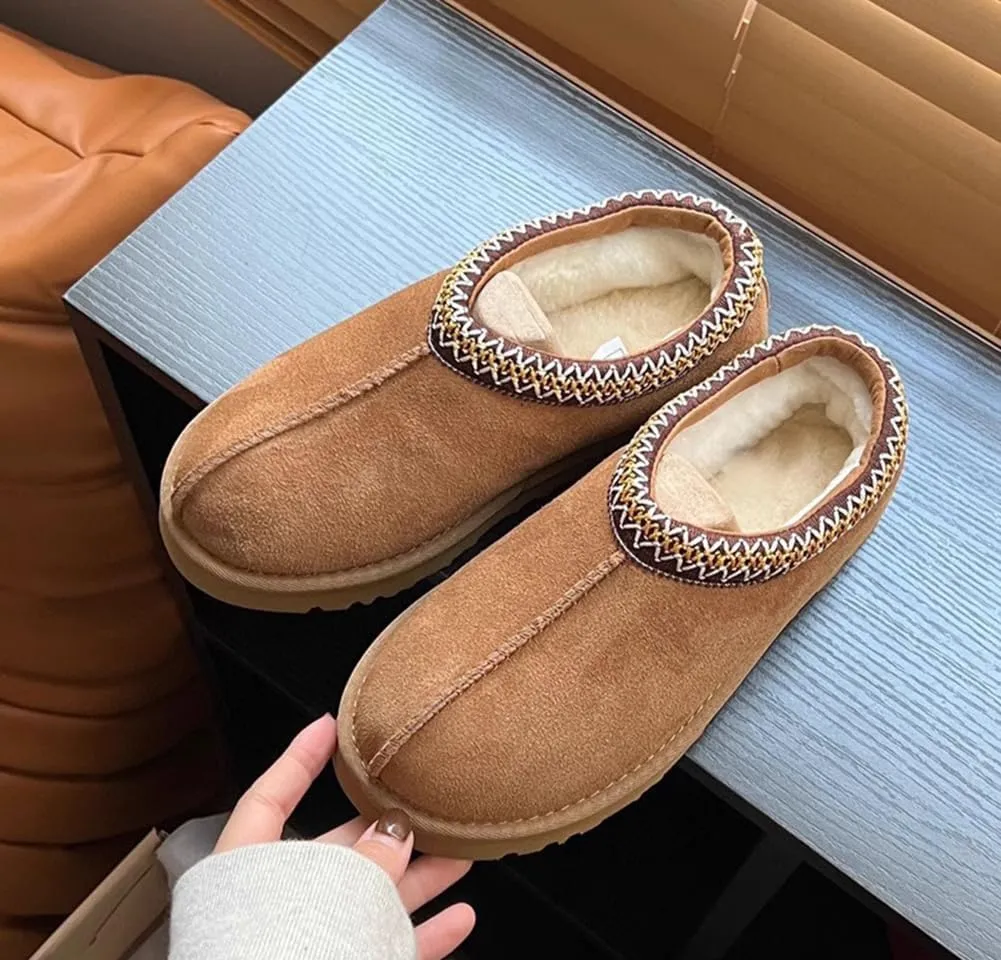 vioxthak Women's Slippers Platform Mini Boots For Women Short Ankle Boot Fur Fleece Lined Sneakers House slippers Suede Leather Anti-Slip Boot For Outdoor