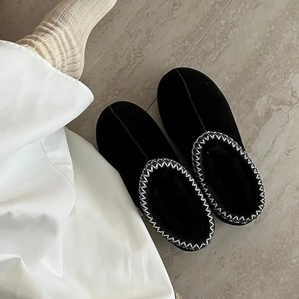 vioxthak Women's Slippers Platform Mini Boots For Women Short Ankle Boot Fur Fleece Lined Sneakers House slippers Suede Leather Anti-Slip Boot For Outdoor