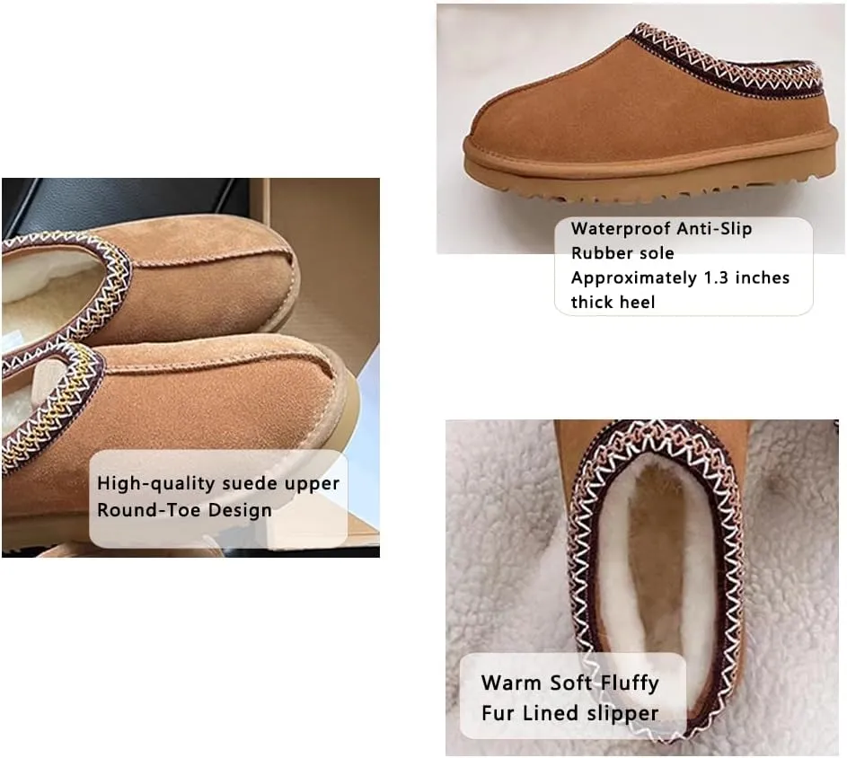 vioxthak Women's Slippers Platform Mini Boots For Women Short Ankle Boot Fur Fleece Lined Sneakers House slippers Suede Leather Anti-Slip Boot For Outdoor