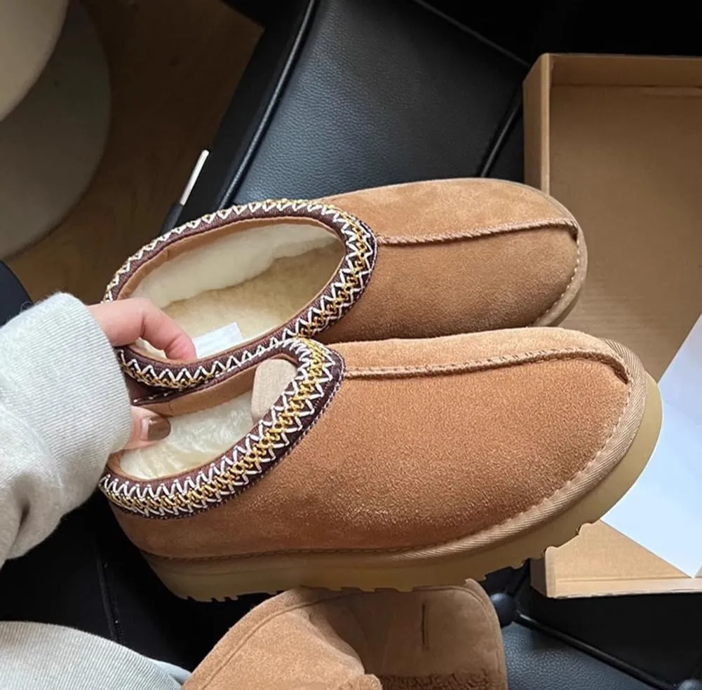 vioxthak Women's Slippers Platform Mini Boots For Women Short Ankle Boot Fur Fleece Lined Sneakers House slippers Suede Leather Anti-Slip Boot For Outdoor