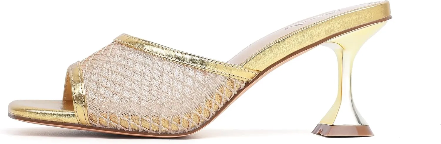 vivianly Womens Clear Heels Sandals Transparent Stiletto Heel Slippers Backless Peep Toe Slip on Heeled Mules