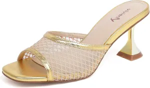 vivianly Womens Clear Heels Sandals Transparent Stiletto Heel Slippers Backless Peep Toe Slip on Heeled Mules