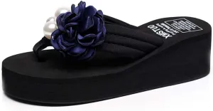 VOKLIN Women's Bohemian Flower Wedge Flipflop Sandals Summer Platform Nonslip High Heel Beach Thong Sandal