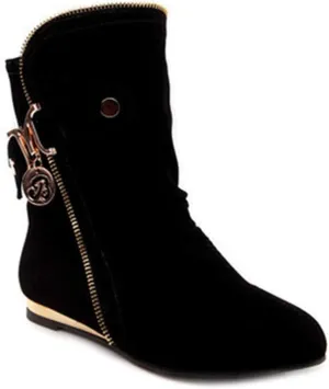 VOKLIN Women's Winter Metallic Slouch Ankle Boots Suede Quilted Zipper Flat Dressy Booties Dressy Short Boot