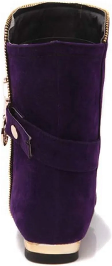 VOKLIN Women's Winter Metallic Slouch Ankle Boots Suede Quilted Zipper Flat Dressy Booties Dressy Short Boot