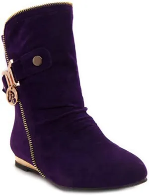 VOKLIN Women's Winter Metallic Slouch Ankle Boots Suede Quilted Zipper Flat Dressy Booties Dressy Short Boot
