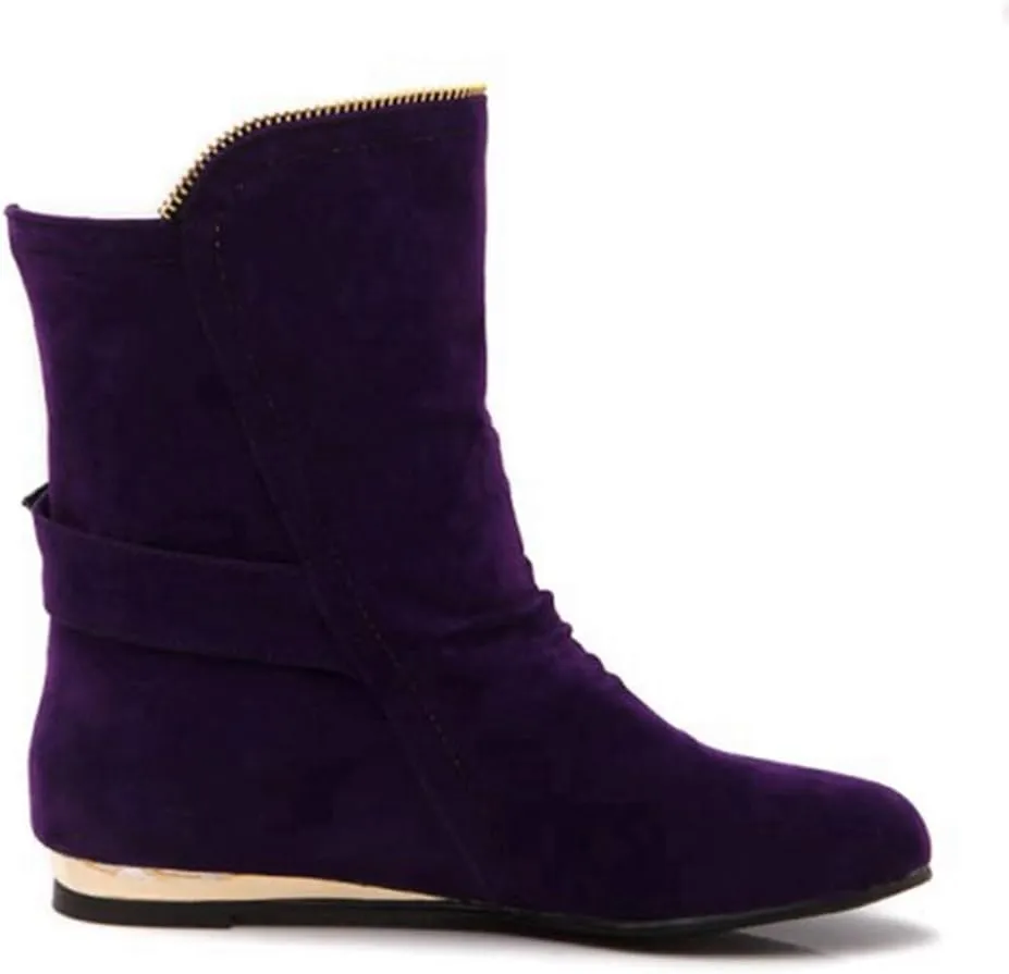 VOKLIN Women's Winter Metallic Slouch Ankle Boots Suede Quilted Zipper Flat Dressy Booties Dressy Short Boot