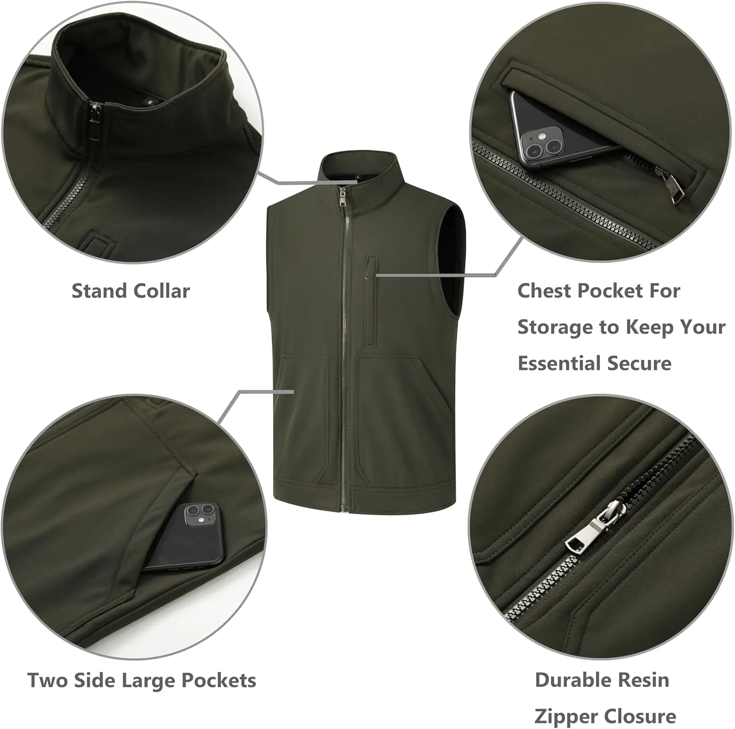 VtuAOL Men's Lightweight Softshell Vest Outdoor Quilted Vest Sleeveless Jacket for Travel Hiking Golf