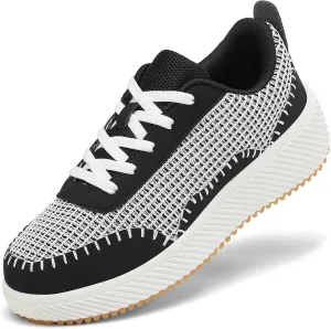 VZQ Platform Sneakers for Women,Comfortable Low Top Braided Womens Chunky Sneakers Casual Classic Tennis Shoes for Walking