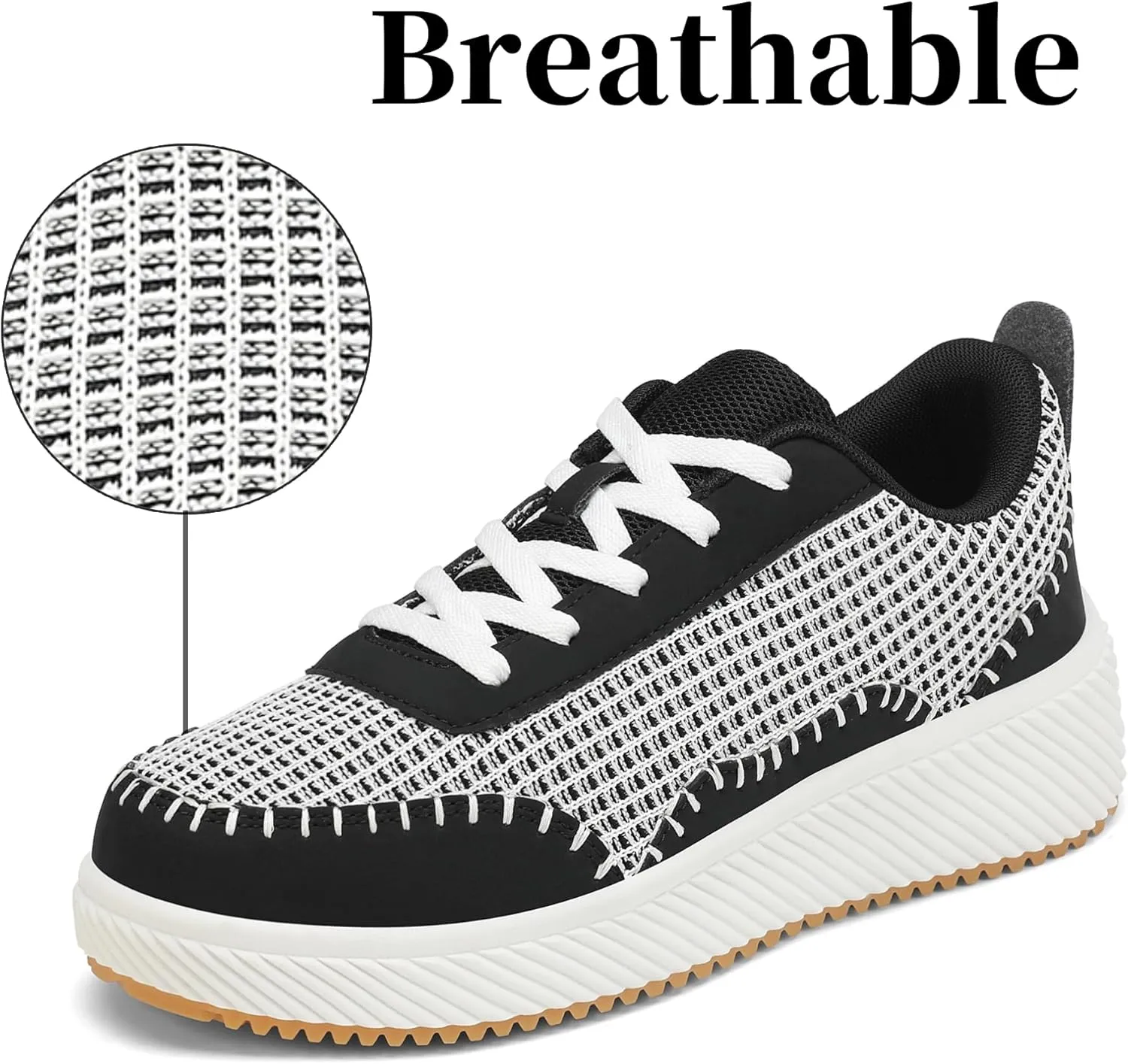 VZQ Platform Sneakers for Women,Comfortable Low Top Braided Womens Chunky Sneakers Casual Classic Tennis Shoes for Walking