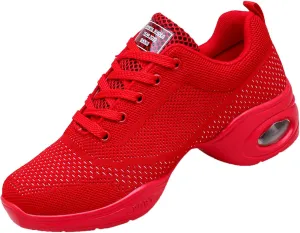 Walking Dance Shoes Women Ballroom Split Sole Jazz Sneakers Thick Sole Platform Walking Shoes Air Cushion Lace Up