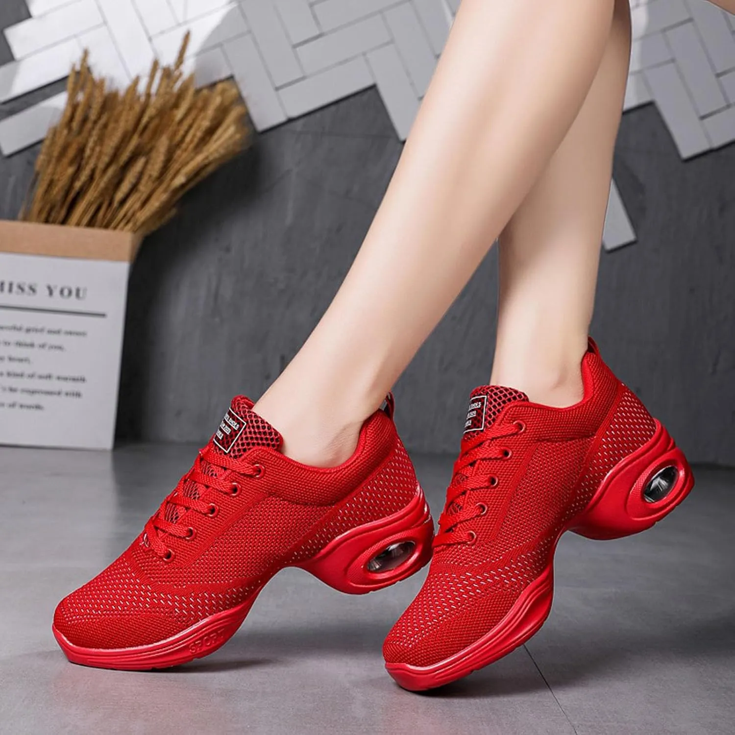Walking Dance Shoes Women Ballroom Split Sole Jazz Sneakers Thick Sole Platform Walking Shoes Air Cushion Lace Up