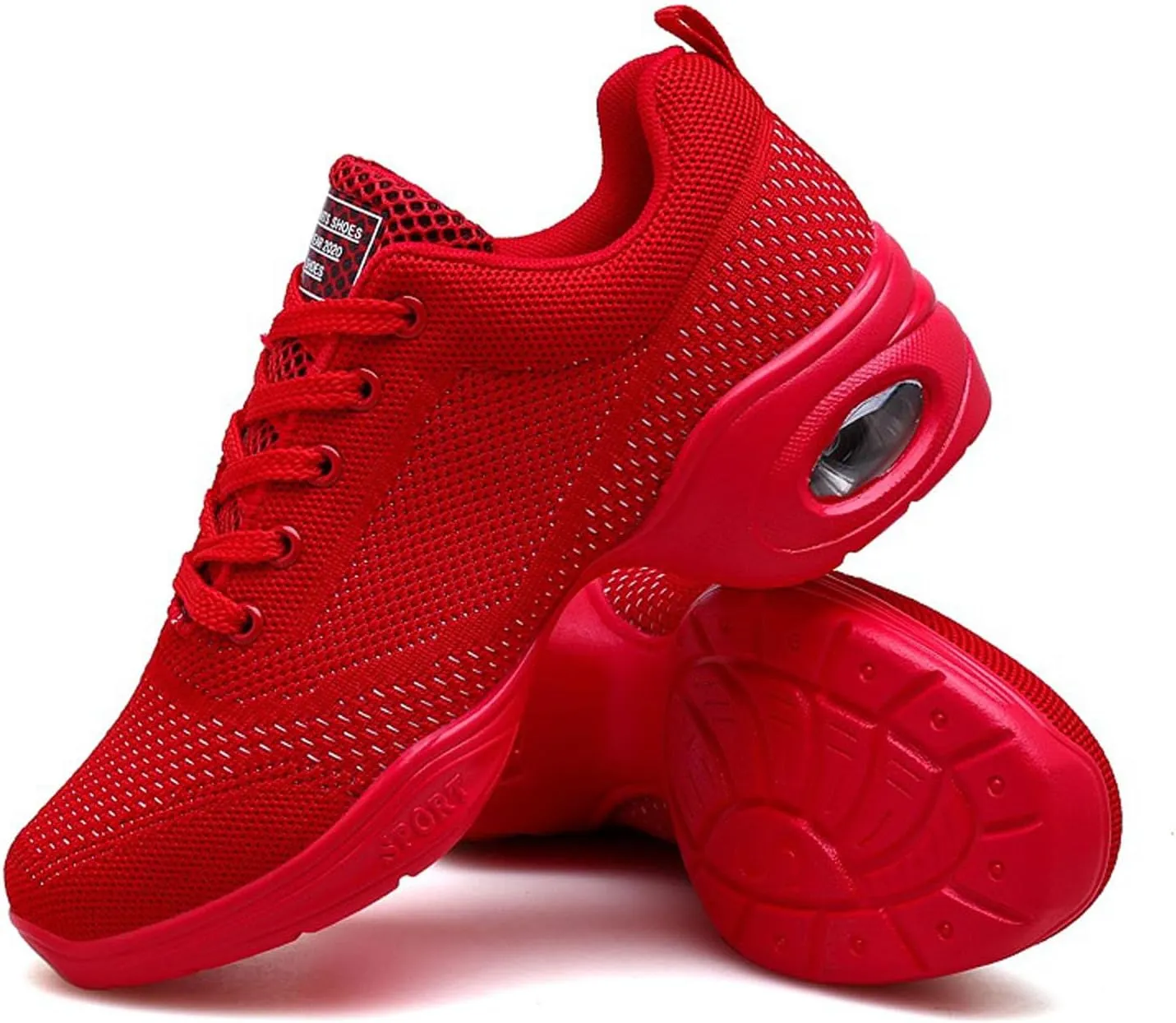 Walking Dance Shoes Women Ballroom Split Sole Jazz Sneakers Thick Sole Platform Walking Shoes Air Cushion Lace Up
