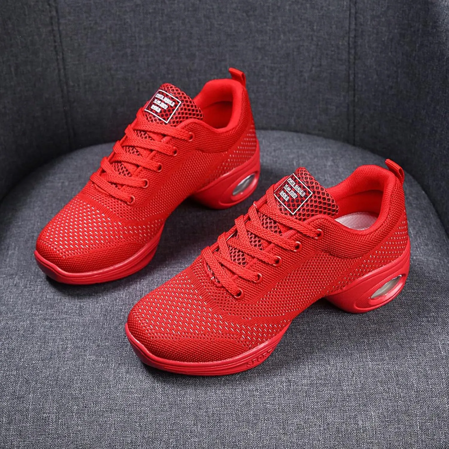 Walking Dance Shoes Women Ballroom Split Sole Jazz Sneakers Thick Sole Platform Walking Shoes Air Cushion Lace Up