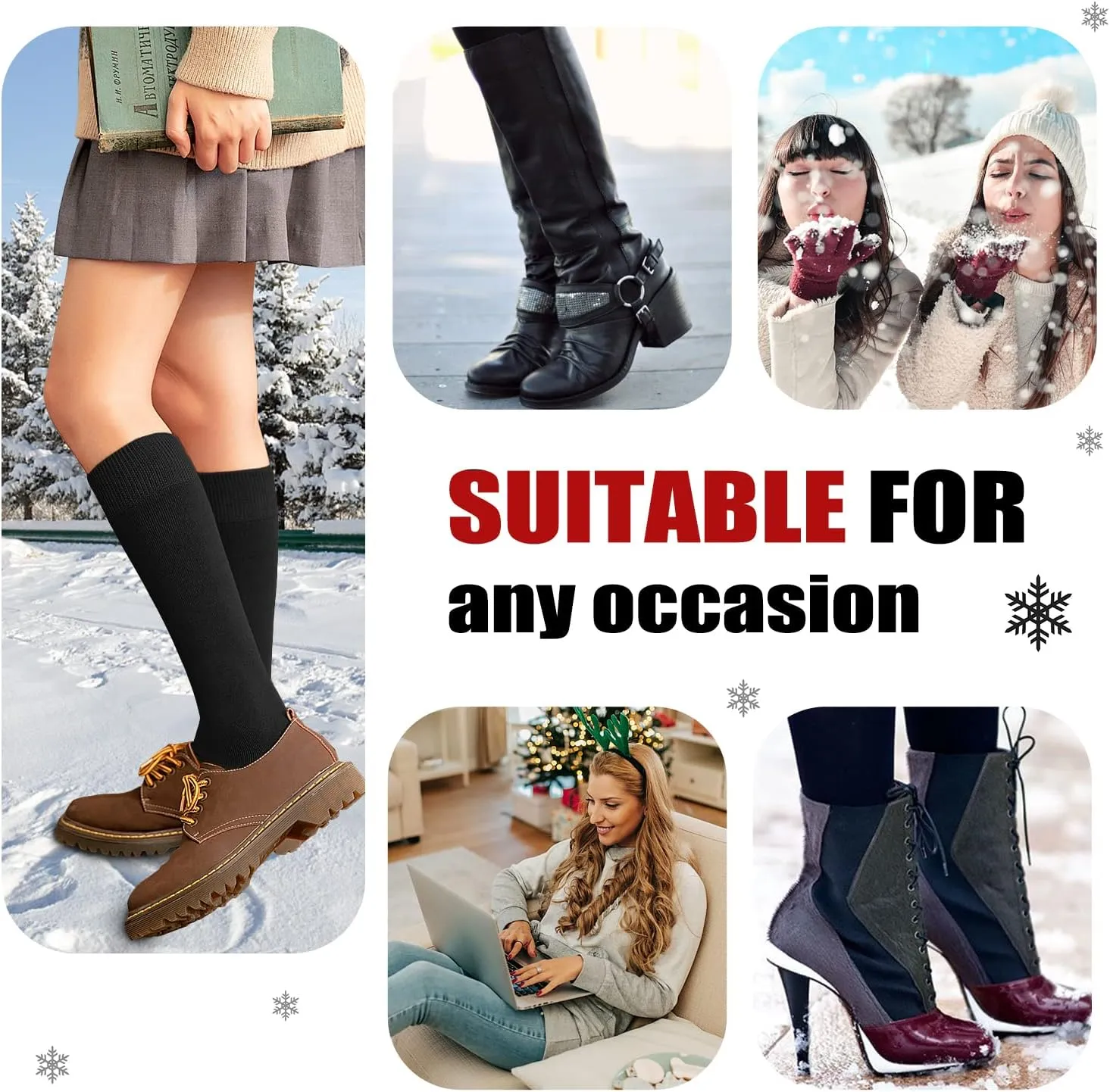 we fleece 5 Pairs Warm Knee High Socks for Women-Thermal Cotton Socks for Hiking,Work,Winter,Gifts