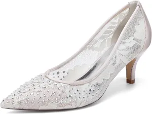 Wedding Bridal Shoes Women's High Stiletto Heels Closed Bridal Pointed Toe Dress Pumps Shoes 6Cm