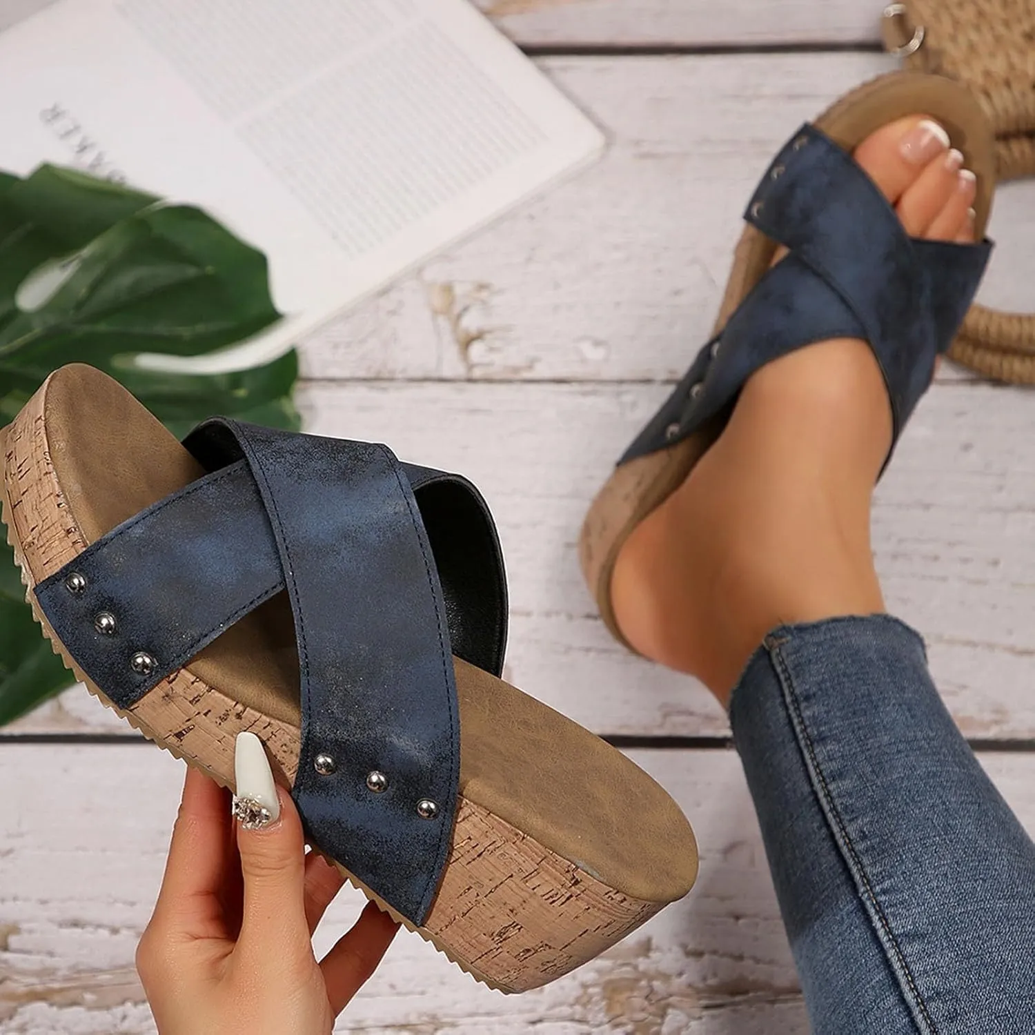 Wedge Sandals For Women 2025 Platform Comfort Orthopedic Wedge Sandals Open Toe Espadrilles Dressy High Heeled Wedges Women Summer Trendy Slip On Slippers Casual Arch Support Shoes Boho Beach Vacation