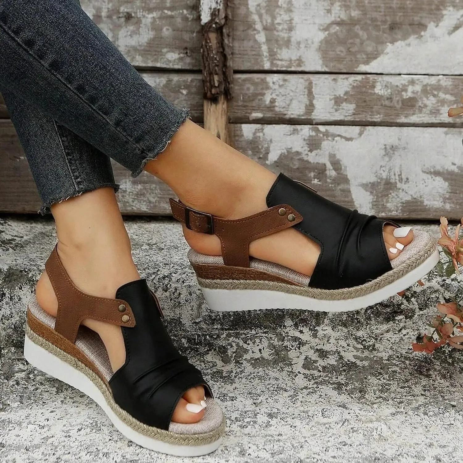 Wedge Sandals for Women,Espadrilles for Women Open Toe Ankle Strap Wedge Heels Sandals Platform Dressy Summer Sandals Wide Width Comfortable Orthopedic Sandals Casual