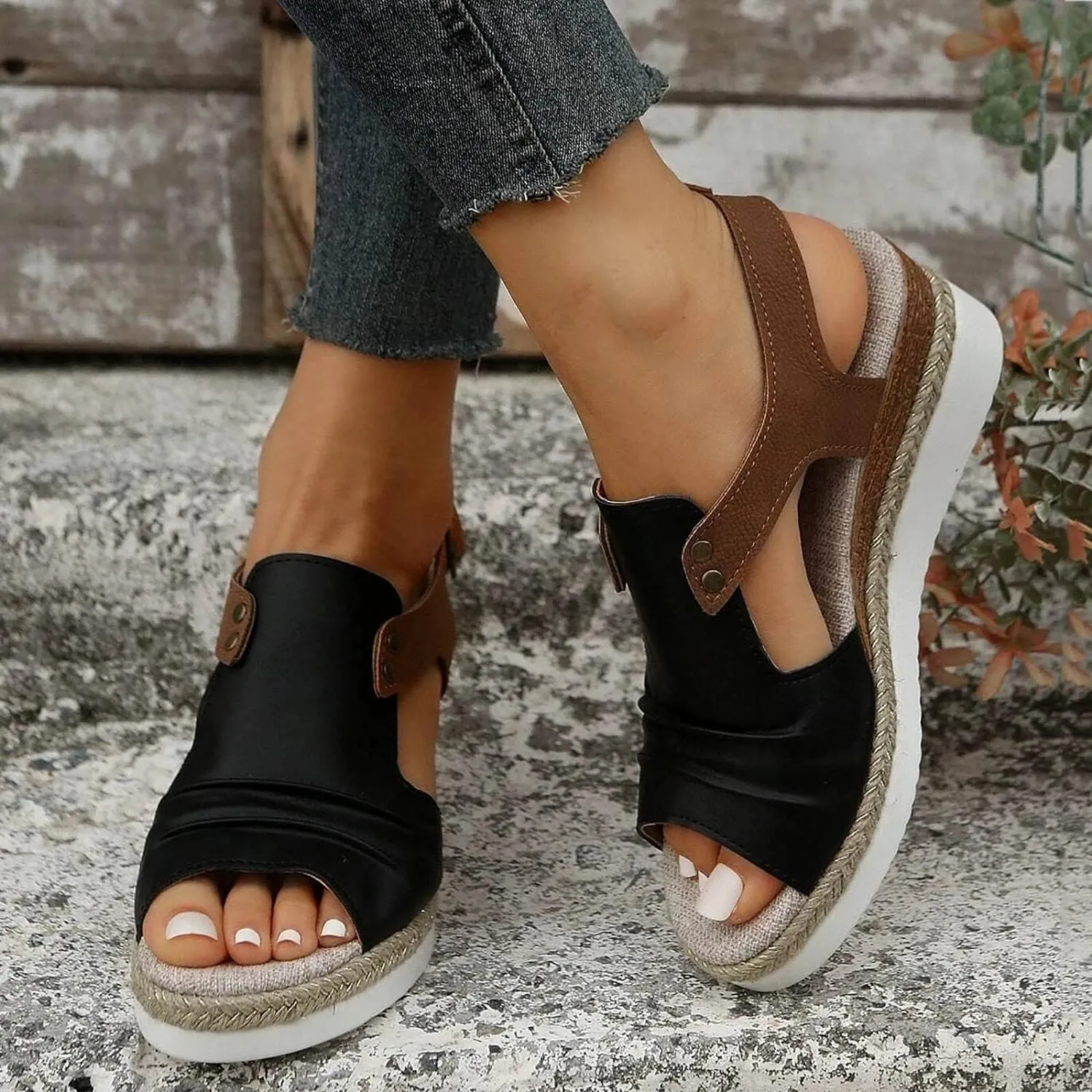 Wedge Sandals for Women,Espadrilles for Women Open Toe Ankle Strap Wedge Heels Sandals Platform Dressy Summer Sandals Wide Width Comfortable Orthopedic Sandals Casual