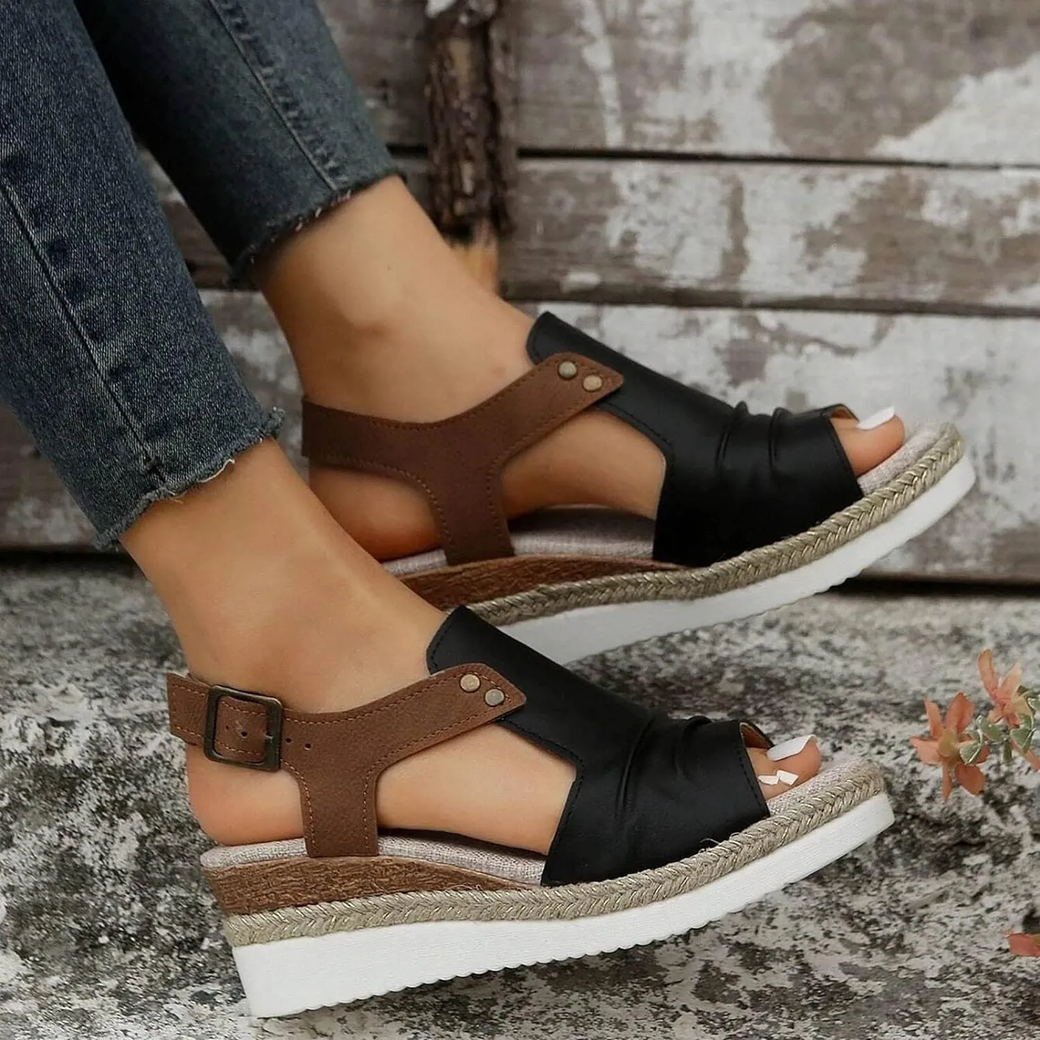 Wedge Sandals for Women,Espadrilles for Women Open Toe Ankle Strap Wedge Heels Sandals Platform Dressy Summer Sandals Wide Width Comfortable Orthopedic Sandals Casual