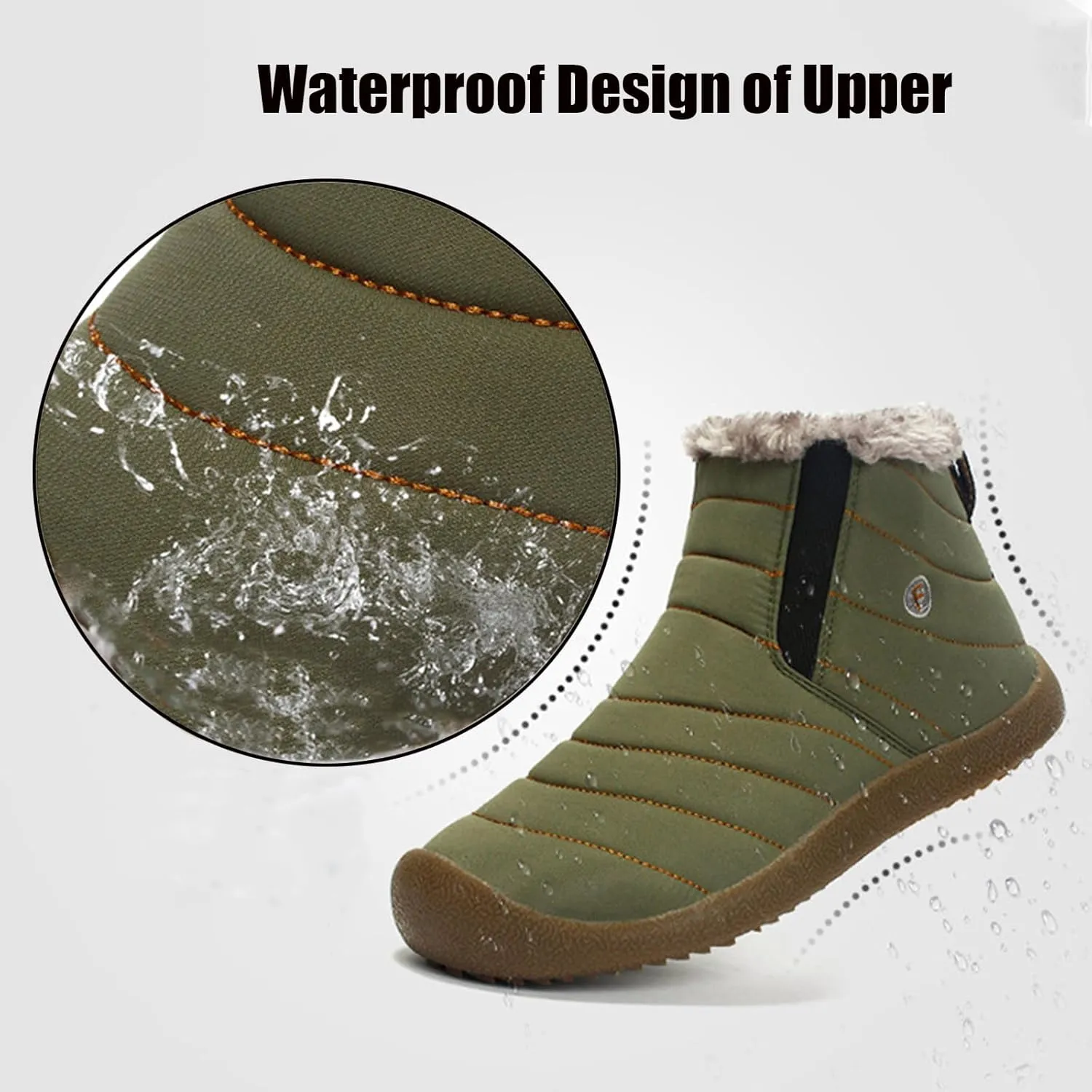 WENOREG Women's Plush Snow Flat Ankle Boots,Fashion Hand Stitching Comfortable Slip On Soft Bottom Non Slip Plush Warm Winter Boots Outdoor Waterproof Casual Booties