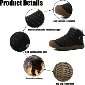 WENOREG Women's Plush Snow Flat Ankle Boots,Fashion Hand Stitching Comfortable Slip On Soft Bottom Non Slip Plush Warm Winter Boots Outdoor Waterproof Casual Booties