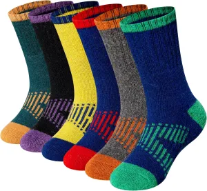 WEVIAS Kids Merino Wool Hiking Socks Boys Thermal Winter Cozy Boot Warm Cushion Socks 6 Pairs