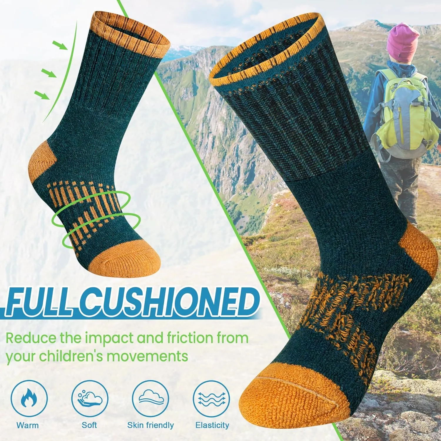 WEVIAS Kids Merino Wool Hiking Socks Boys Thermal Winter Cozy Boot Warm Cushion Socks 6 Pairs