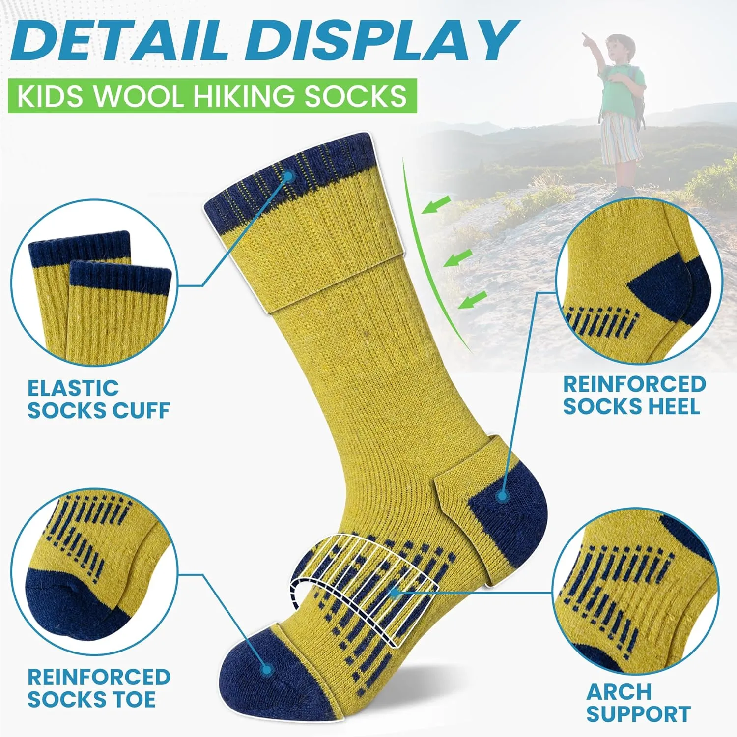 WEVIAS Kids Merino Wool Hiking Socks Boys Thermal Winter Cozy Boot Warm Cushion Socks 6 Pairs